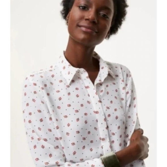 Ann Taylor LOFT Button Up White Pattern Blouse Extra Small - Picture 1 of 5
